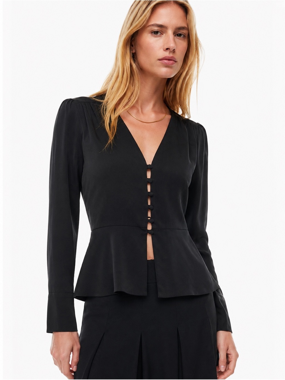 Aritzia Wilfred Suzette Silk Peplum Blouse Black Size M
